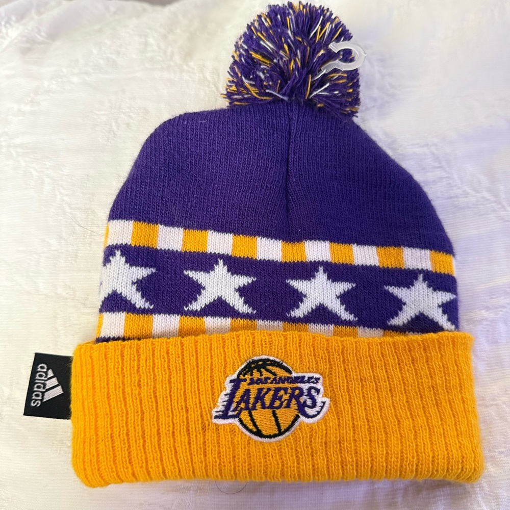 Adidas Kids Purple and Gold Lakers Beanie